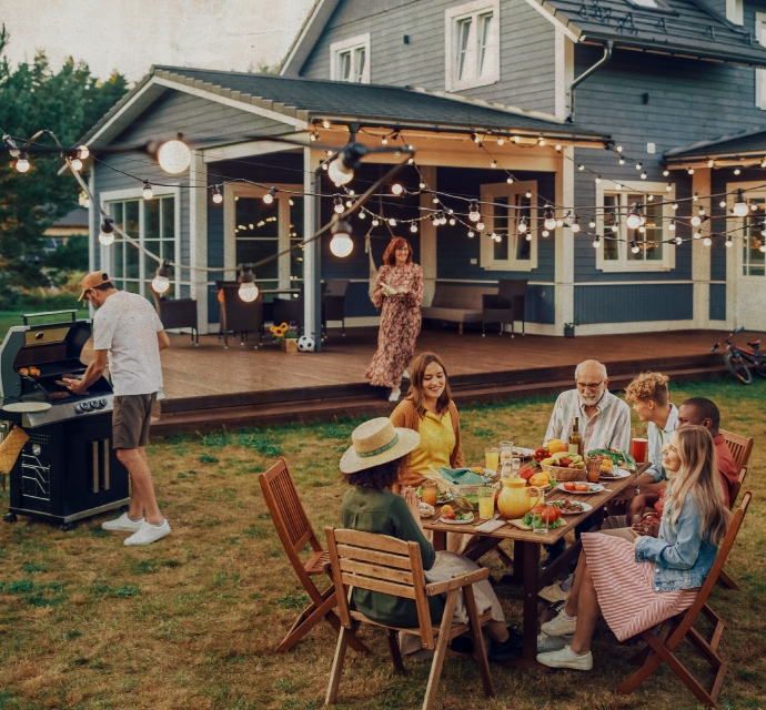 Family picnic in the backyard