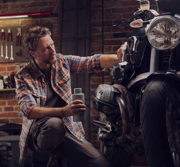 Man working on motorcycle