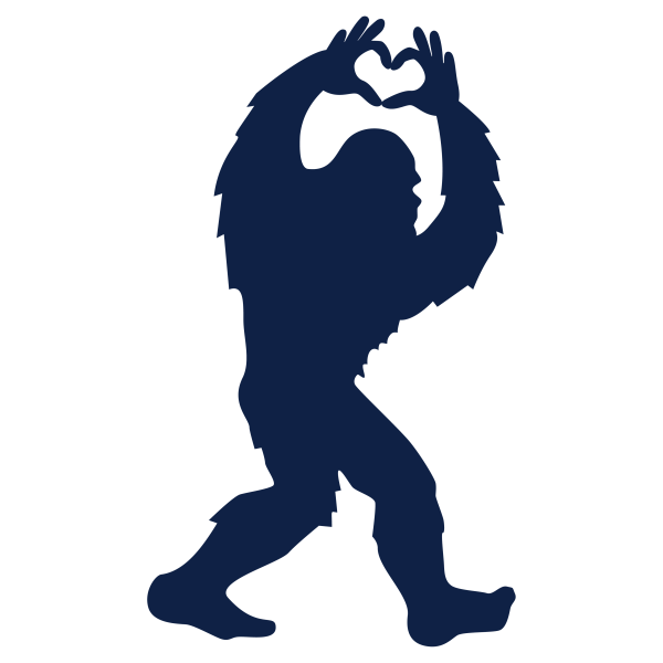 bigfoot blue silhouette holding hands above head shaped in a heart